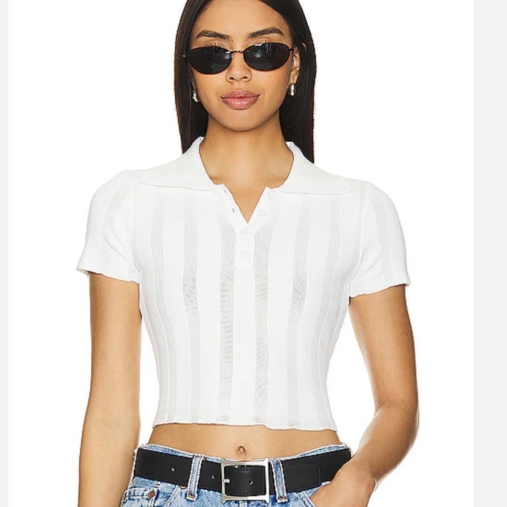 MORE TO COME X Bridget Max Crop Top white ribbed stretch baby tee Revolve M